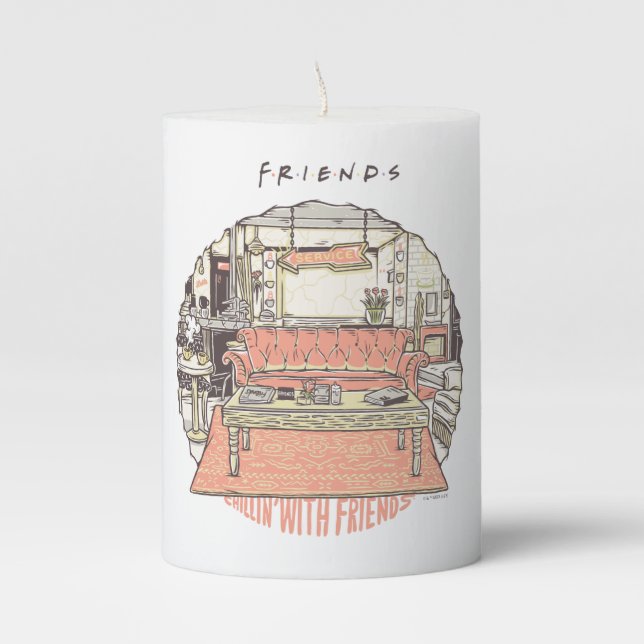 Chillin' with FRIENDS™ Cartoon Pillar Candle (Front)