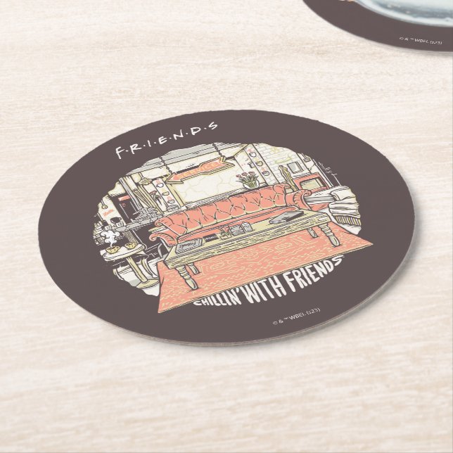 Chillin' with FRIENDS™ Cartoon Round Paper Coaster (Angled)