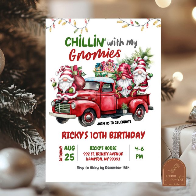 Chillin With Gnomies Christmas Kids Birthday Invitation (Creator Uploaded)