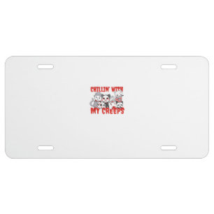 Chillin With My Creeps Cat Horror Killer Halloween License Plate
