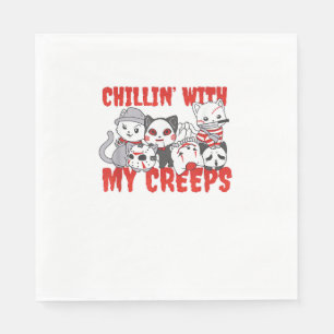 Chillin With My Creeps Cat Horror Killer Halloween Napkins