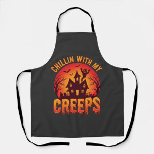 Chillin With My Creeps Halloween T-Shirt Design_1 Apron