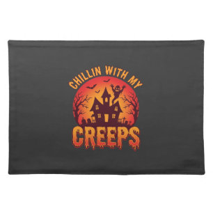 Chillin With My Creeps Halloween T-Shirt Design_1 Cloth Placemat