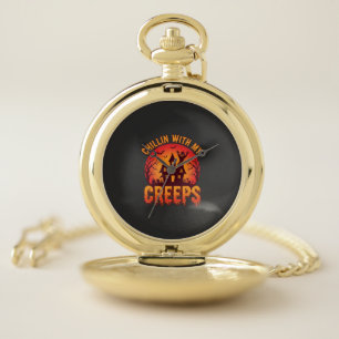 Chillin With My Creeps Halloween T-Shirt Design_1 Pocket Watch