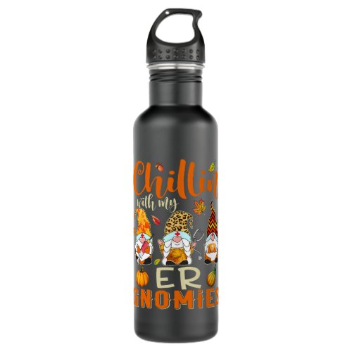 Chillin With My ER Gnomies Nurse Gnome Thanksgivin Stainless Steel Water Bottle
