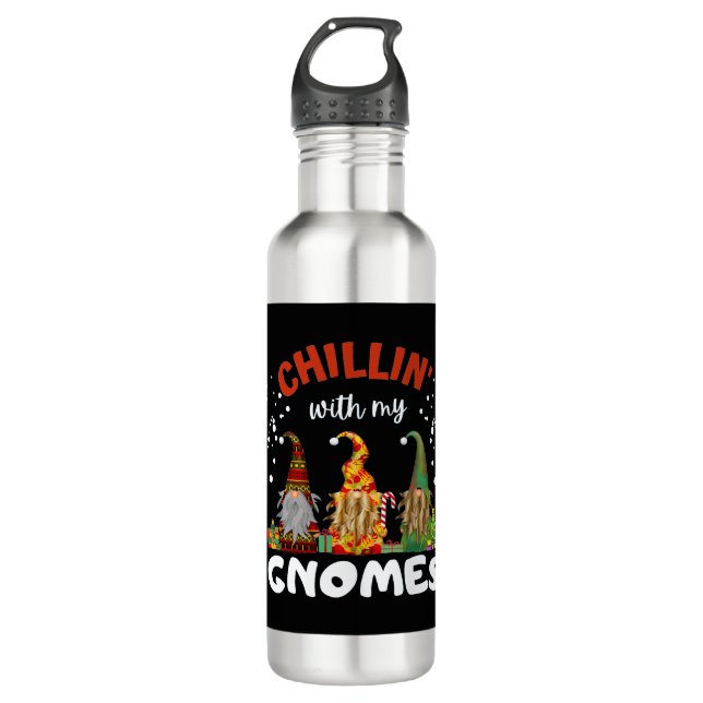 Chillin With My Gnomes Christmas Stainless Steel Water Bottle (Front)
