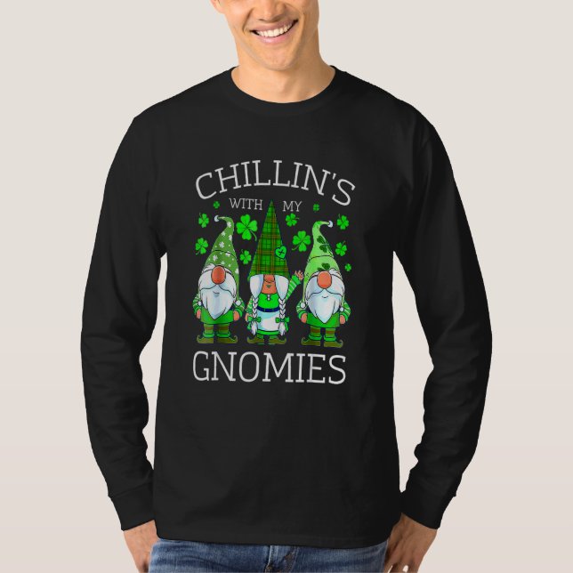 Chillin With My Gnomies Buffalo Plaid St Patrick D T-Shirt (Front)