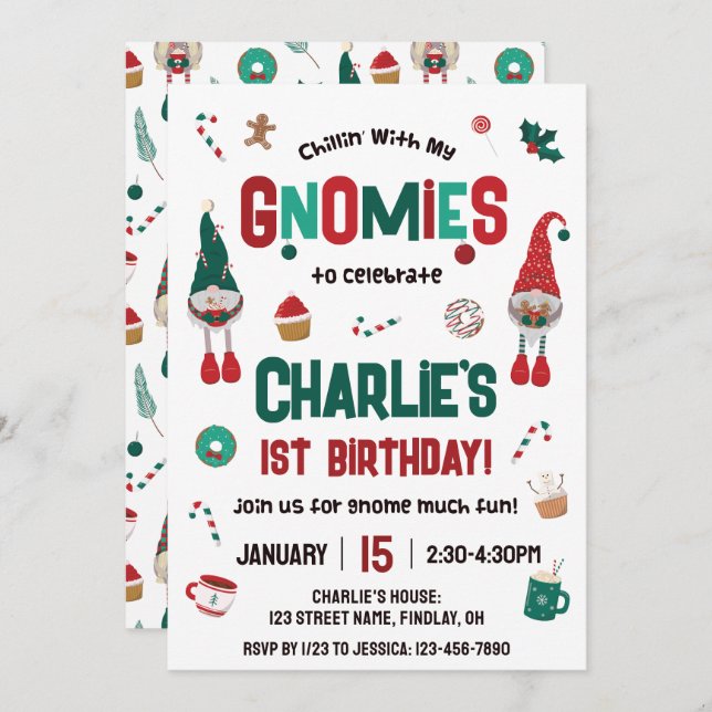 Chillin with my Gnomies Christmas Birthday Party Invitation (Front/Back)