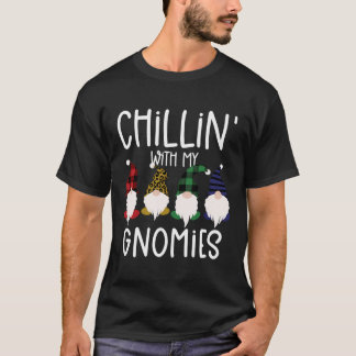 Chillin With My Gnomies Christmas Plaid Leopard Gn T-Shirt