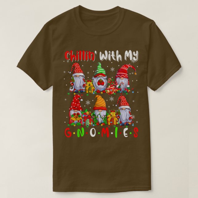 Chillin' With My Gnomies Cute Si Gnomes Xmas Light T-Shirt (Design Front)