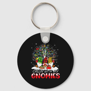 Chillin With My Gnomies Funny Christmas Family Fri Keychain