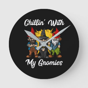 Chillin With My Gnomies Funny Garden Gnomes Round Clock