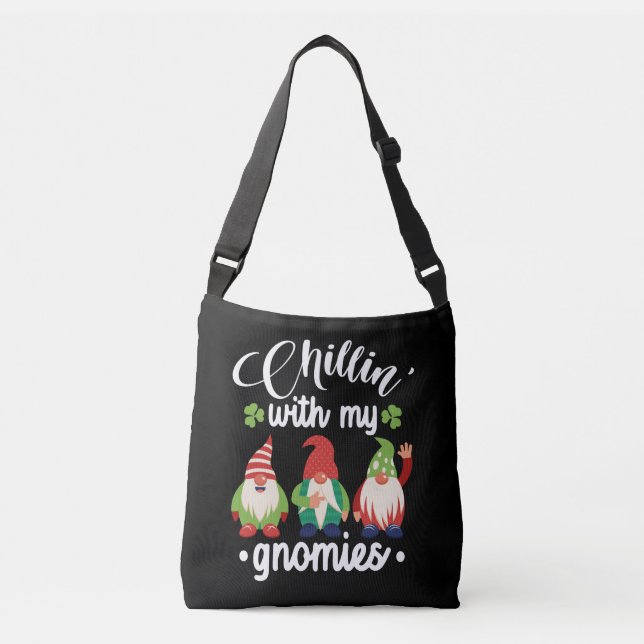 Chillin' With My Gnomies Funny St Patrick's Day Crossbody Bag (Front)