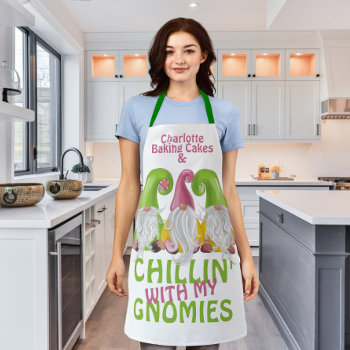 Chillin With My Gnomies Gnome Humor Personalized Apron by Ricaso_Designs at Zazzle