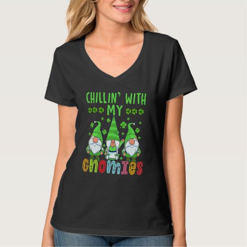 Chillin With My Gnomies Green Plaid Gnomes St Patr T_Shirt