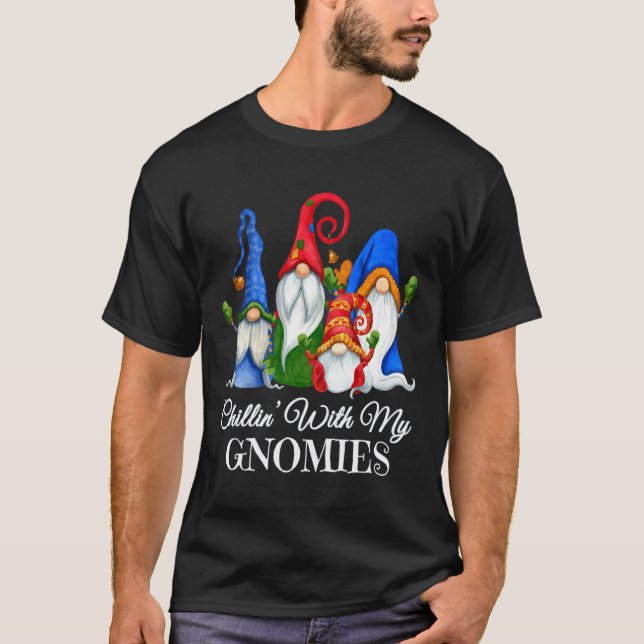 Chillin' With My Gnomies Leopard Buffalo Plaid Chr T-Shirt (Front)