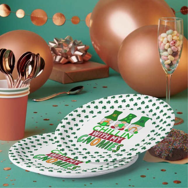 Chillin with My Gnomies St Patricks Day Round Paper Plates (Multi)