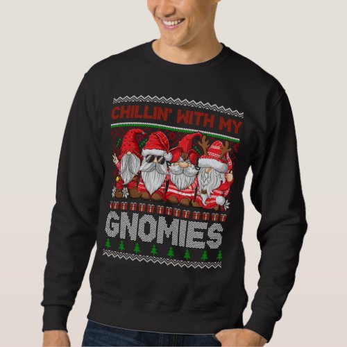 Chillin With My Gnomies Ugly Gnome Red Christmas Sweatshirt