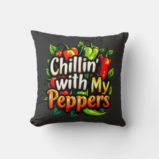 Chillin' with My Peppers - Colorful Chili Graphic Throw Pillow