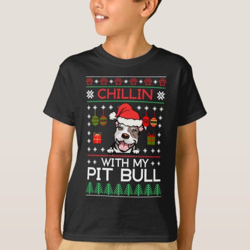 Chillin With My Pitbull Santa Ugly Christmas Sweat T_Shirt
