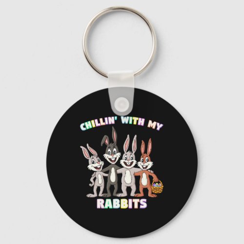 Chillin With My Rabbits Easter Eggs Fun Boys Girls Keychain