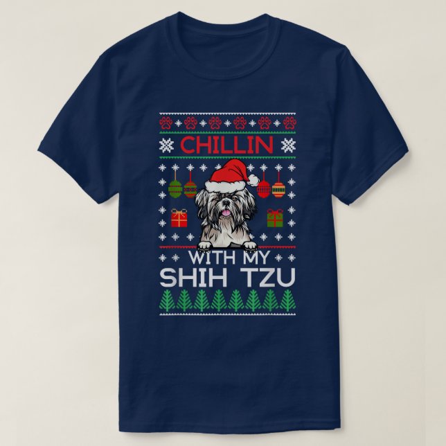 Chillin With My Shih Tzu Santa Ugly Christmas Swea T-Shirt (Design Front)