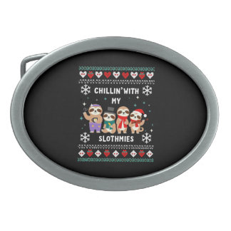 Chillin With My Slothmies Funny Sloth Ugly Christm Belt Buckle