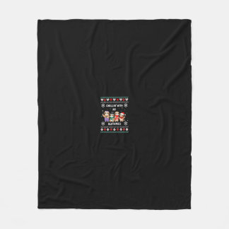 Chillin With My Slothmies Funny Sloth Ugly Christm Fleece Blanket