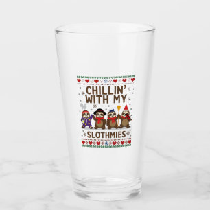 Chillin With My Slothmies Funny Sloth Ugly Christm Glass