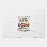 Chillin With My Slothmies Funny Sloth Ugly Christm Kitchen Towel