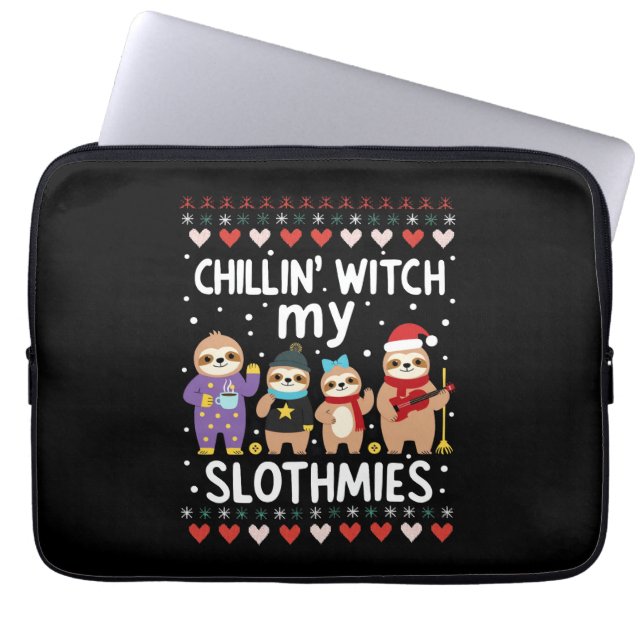 Chillin With My Slothmies Funny Sloth Ugly Christm Laptop Sleeve (Front)