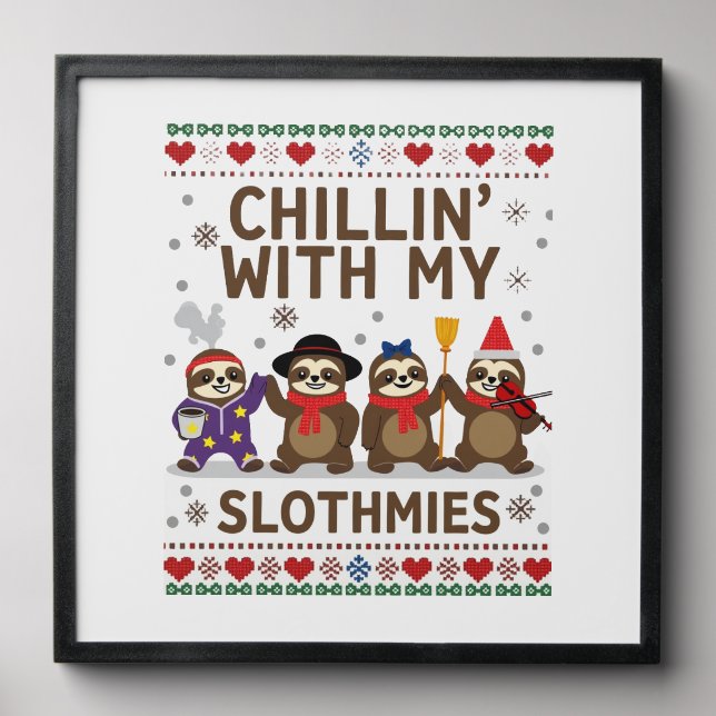 Chillin With My Slothmies Funny Sloth Ugly Christm Peel And Stick Photo Tile (Front Set)