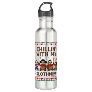Chillin With My Slothmies Funny Sloth Ugly Christm Stainless Steel Water Bottle