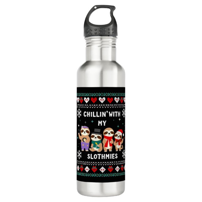 Chillin With My Slothmies Funny Sloth Ugly Christm Stainless Steel Water Bottle (Front)