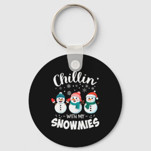 Chillin With My Snowmies Cute Snowman Teacher Chri Keychain