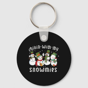 Chillin With My Snowmies Santa Snowman Funny Xmas Keychain
