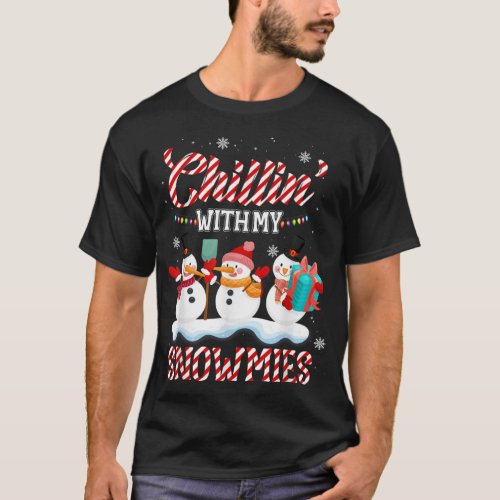 Chillin With My Snowmies Santa Snowman Scarf Ligh T_Shirt