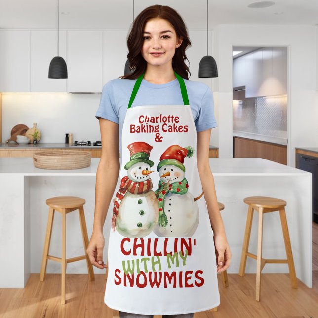 Chillin With My Snowmies Snowman Personalized Apron (Chillin With My Snowmies Snowman Personalized Apron from Ricaso. A fun winter themed apron for chef)