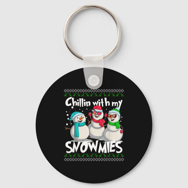 Chillin' With My Snowmies - Ugly Christmas Snowman Keychain (Front)