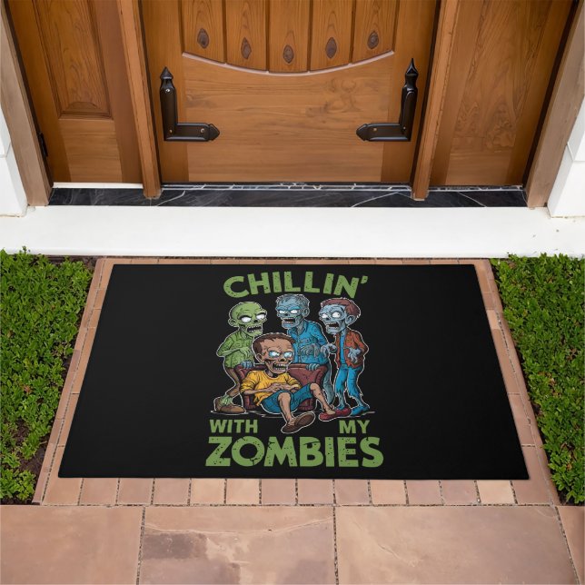 Chillin With My Zombies Halloween Boys Kids Funny Doormat (Outdoor)