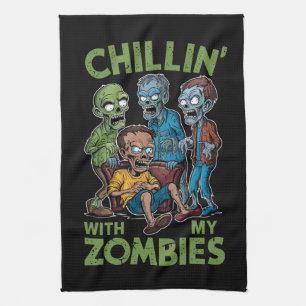 Chillin With My Zombies Halloween Boys Kids Funny Kitchen Towel