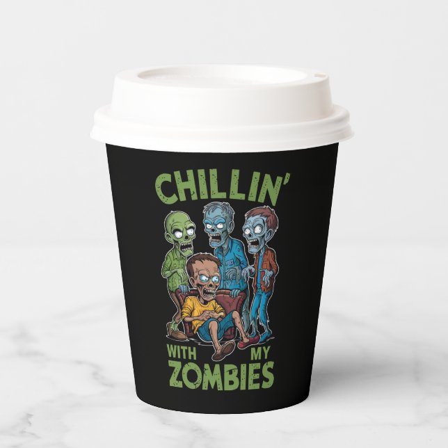 Chillin With My Zombies Halloween Boys Kids Funny Paper Cups (Front)