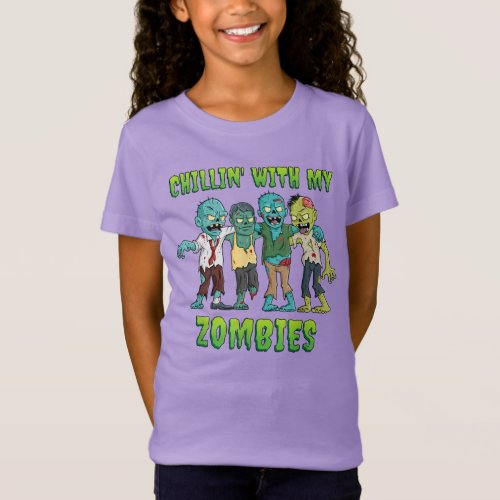 Chillin With My Zombies Halloween Boys Kids Funny T_Shirt