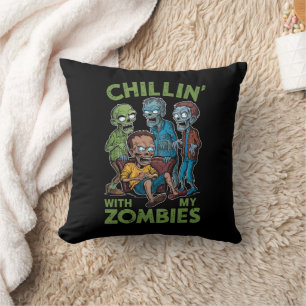Chillin With My Zombies Halloween Boys Kids Funny Throw Pillow