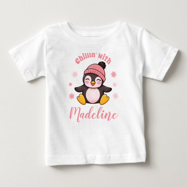 Chillin with Name Cute Penguin Winter Christmas  Baby T-Shirt (Front)