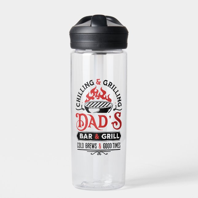 Chilling and grilling dad's bar and grill design 2 water bottle (Front)
