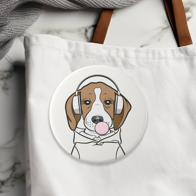 Chilling Beagle with Bubblegum Cute Funny Dog Button (Creator Uploaded)