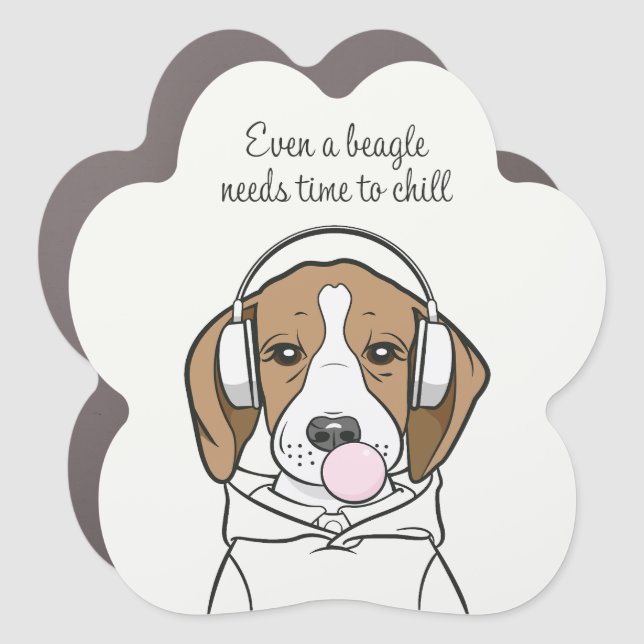 Chilling Beagle with Bubblegum Cute Funny Dog Car Magnet (Front)
