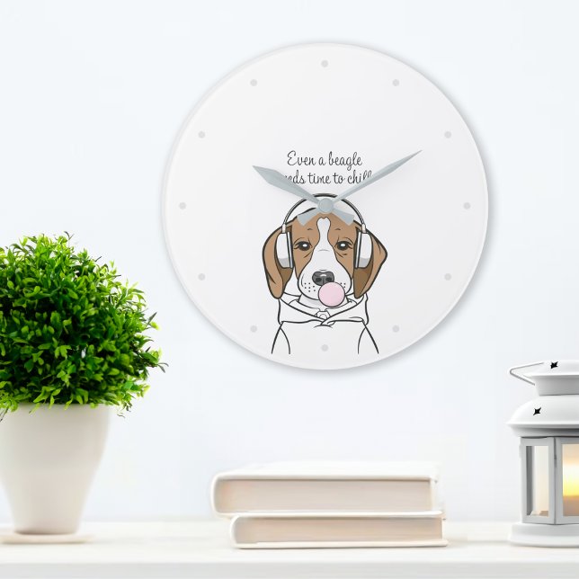 Chilling Beagle with Bubblegum Cute Funny Dog Large Clock (Creator Uploaded)