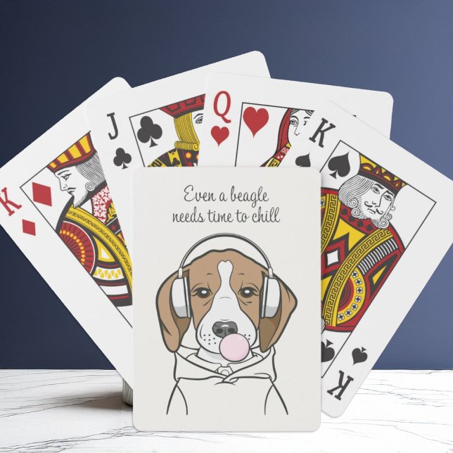 Chilling Beagle with Bubblegum Cute Funny Dog Poker Cards (Creator Uploaded)